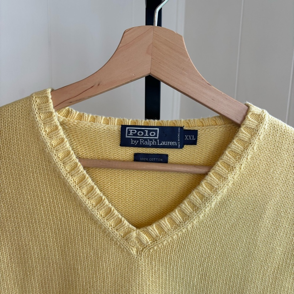 Vintage Polo Ralph Lauren Mens Slim XXL Butter Yellow Cotton V-Neck Sweater Vest